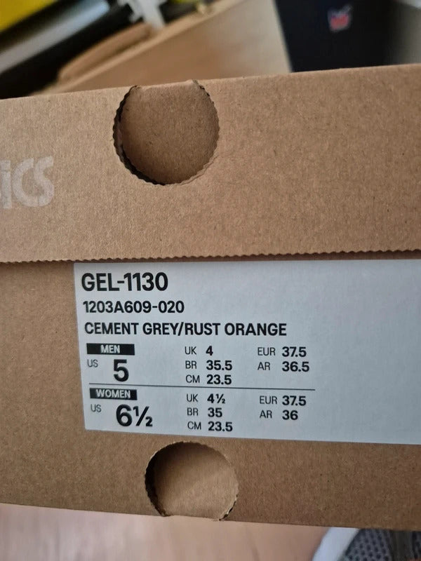 Asics Gel-1130 Trainers | Cement Grey/ Rust Orange | size 4